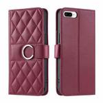 For iPhone 7 Plus / 8 Plus Ring Buckle Rhombic Leather Phone Case(Red)