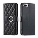 For iPhone 7 Plus / 8 Plus Ring Buckle Rhombic Leather Phone Case(Black)