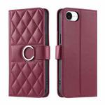 For iPhone 16e Ring Buckle Rhombic Leather Phone Case(Red)