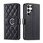 For Samsung Galaxy S24 Ultra 5G Ring Buckle Rhombic Leather Phone Case(Black)