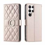 For Samsung Galaxy S24 Ultra 5G Ring Buckle Rhombic Leather Phone Case(Rose Gold)