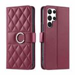 For Samsung Galaxy S23 Ultra 5G Ring Buckle Rhombic Leather Phone Case(Red)