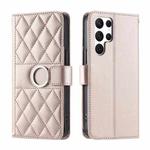 For Samsung Galaxy S23 Ultra 5G Ring Buckle Rhombic Leather Phone Case(Rose Gold)