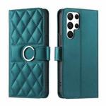 For Samsung Galaxy S22 Ultra 5G Ring Buckle Rhombic Leather Phone Case(Green)