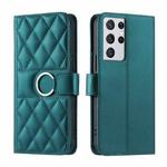 For Samsung Galaxy S21 Ultra 5G Ring Buckle Rhombic Leather Phone Case(Green)