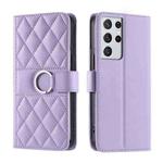 For Samsung Galaxy S21 Ultra 5G Ring Buckle Rhombic Leather Phone Case(Purple)