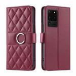 For Samsung Galaxy S20 Ultra Ring Buckle Rhombic Leather Phone Case(Red)