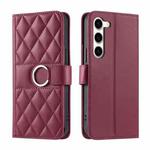 For Samsung Galaxy S23+ 5G Ring Buckle Rhombic Leather Phone Case(Red)