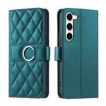 For Samsung Galaxy S23+ 5G Ring Buckle Rhombic Leather Phone Case(Green)