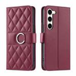 For Samsung Galaxy S23 5G Ring Buckle Rhombic Leather Phone Case(Red)