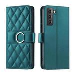 For Samsung Galaxy S22 5G Ring Buckle Rhombic Leather Phone Case(Green)