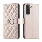 For Samsung Galaxy S22 5G Ring Buckle Rhombic Leather Phone Case(Rose Gold)