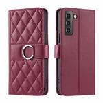 For Samsung Galaxy S22+ 5G Ring Buckle Rhombic Leather Phone Case(Red)