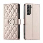 For Samsung Galaxy S22+ 5G Ring Buckle Rhombic Leather Phone Case(Rose Gold)