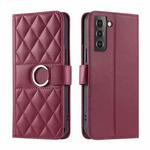 For Samsung Galaxy S21+ 5G Ring Buckle Rhombic Leather Phone Case(Red)