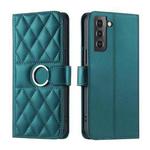 For Samsung Galaxy S21+ 5G Ring Buckle Rhombic Leather Phone Case(Green)