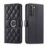 For Samsung Galaxy S21+ 5G Ring Buckle Rhombic Leather Phone Case(Black)
