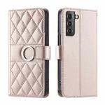 For Samsung Galaxy S21+ 5G Ring Buckle Rhombic Leather Phone Case(Rose Gold)