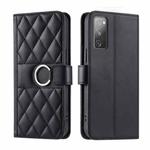 For Samsung Galaxy S20 FE Ring Buckle Rhombic Leather Phone Case(Black)