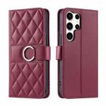 For Samsung Galaxy S25 Ultra 5G Ring Buckle Rhombic Leather Phone Case(Red)