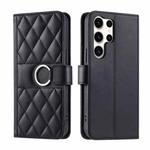 For Samsung Galaxy S25 Ultra 5G Ring Buckle Rhombic Leather Phone Case(Black)