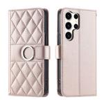 For Samsung Galaxy S25 Ultra 5G Ring Buckle Rhombic Leather Phone Case(Rose Gold)