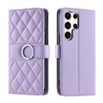 For Samsung Galaxy S25 Ultra 5G Ring Buckle Rhombic Leather Phone Case(Purple)
