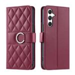 For Samsung Galaxy S25+ 5G Ring Buckle Rhombic Leather Phone Case(Red)