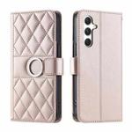For Samsung Galaxy S25+ 5G Ring Buckle Rhombic Leather Phone Case(Rose Gold)