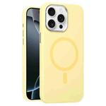 For iPhone 16 Pro Max Metal Lens Frame Liquid Silicone MagSafe Phone Case(Cream Yellow)