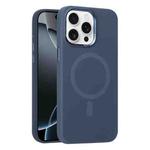 For iPhone 16 Pro Max Metal Lens Frame Liquid Silicone MagSafe Phone Case(Midnight Blue)