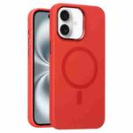 For iPhone 16 Metal Lens Frame Liquid Silicone MagSafe Phone Case(Red)