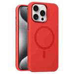 For iPhone 15 Pro Max Metal Lens Frame Liquid Silicone MagSafe Phone Case(Red)