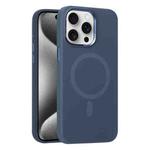 For iPhone 15 Pro Max Metal Lens Frame Liquid Silicone MagSafe Phone Case(Midnight Blue)