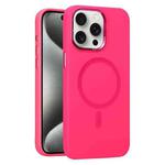 For iPhone 15 Pro Max Metal Lens Frame Liquid Silicone MagSafe Phone Case(Rose Red)