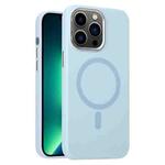 For iPhone 13 Pro Max Metal Lens Frame Liquid Silicone MagSafe Phone Case(Sierra Blue)