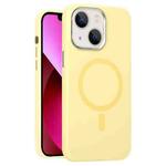 For iPhone 13 Metal Lens Frame Liquid Silicone MagSafe Phone Case(Cream Yellow)