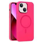 For iPhone 13 Metal Lens Frame Liquid Silicone MagSafe Phone Case(Rose Red)