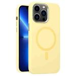 For iPhone 13 Pro Metal Lens Frame Liquid Silicone MagSafe Phone Case(Cream Yellow)