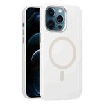 For iPhone 12 Pro Max Metal Lens Frame Liquid Silicone MagSafe Phone Case(White)