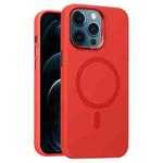 For iPhone 12 Pro Max Metal Lens Frame Liquid Silicone MagSafe Phone Case(Red)