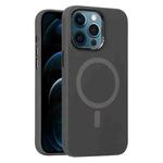 For iPhone 12 Pro Max Metal Lens Frame Liquid Silicone MagSafe Phone Case(Charcoal Gray)