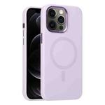 For iPhone 12 Pro Metal Lens Frame Liquid Silicone MagSafe Phone Case(Light Purple)