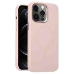 For iPhone 12 Pro Metal Lens Frame Liquid Silicone MagSafe Phone Case(Pink)