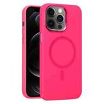 For iPhone 12 Pro Metal Lens Frame Liquid Silicone MagSafe Phone Case(Rose Red)