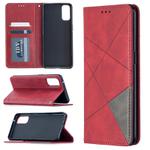 For OPPO Reno4 5G Rhombus Texture Horizontal Flip Magnetic Leather Case with Holder & Card Slots(Red)