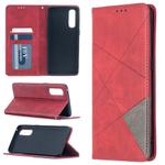 For OPPO Find X2 Neo / Reno 3 Pro Rhombus Texture Horizontal Flip Magnetic Leather Case with Holder & Card Slots(Red)