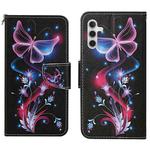 For Samsung Galaxy S25 5G Colored Drawing Pattern Leather Phone Case(Fluorescent Butterfly)