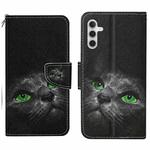 For Samsung Galaxy S25 5G Colored Drawing Pattern Leather Phone Case(Black Cat)