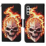 For Samsung Galaxy S25 5G Colored Drawing Pattern Leather Phone Case(Flame Skull)